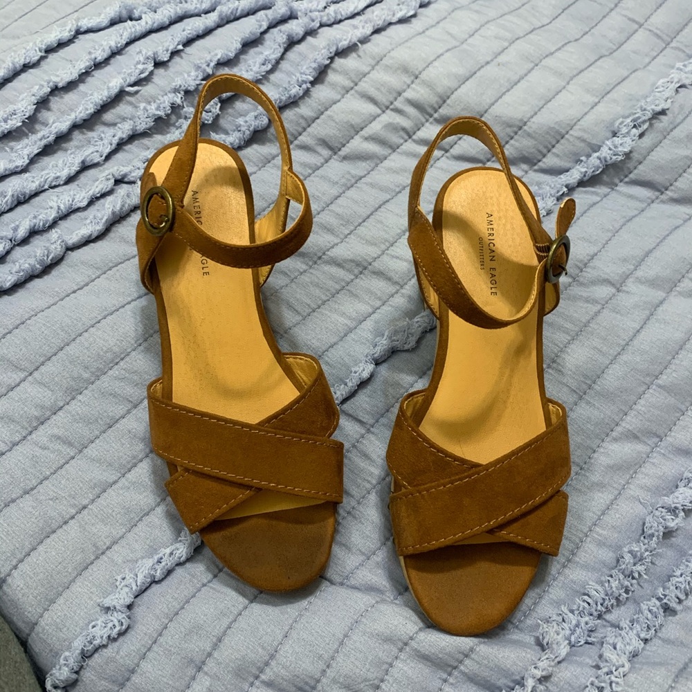 Brown clog heel shoes